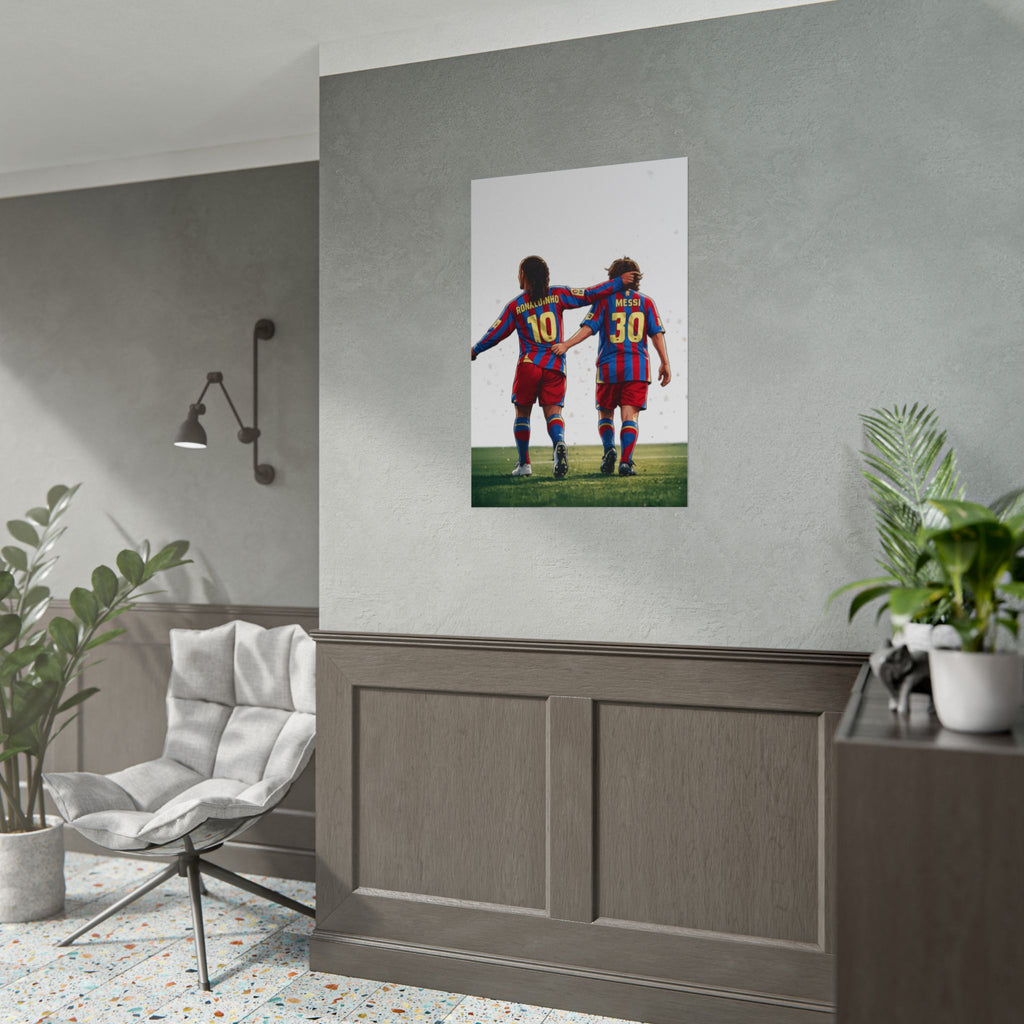 Rolled Poster — Young Ronaldinho & Messi FC Barcelona Players Soccer Print