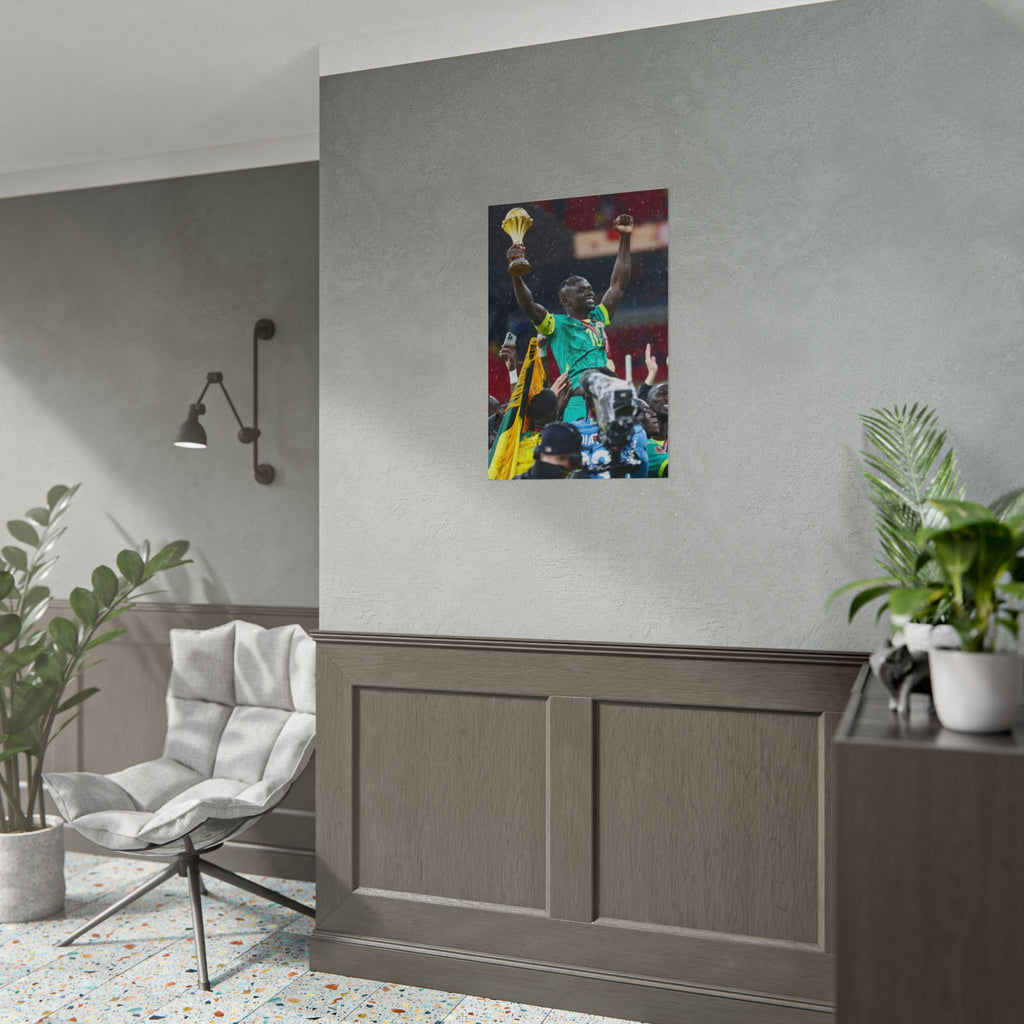 Sadio Mané Senegal AFCON winners Rolled Poster — Soccer Champion Lifting Trophy Celebration Print