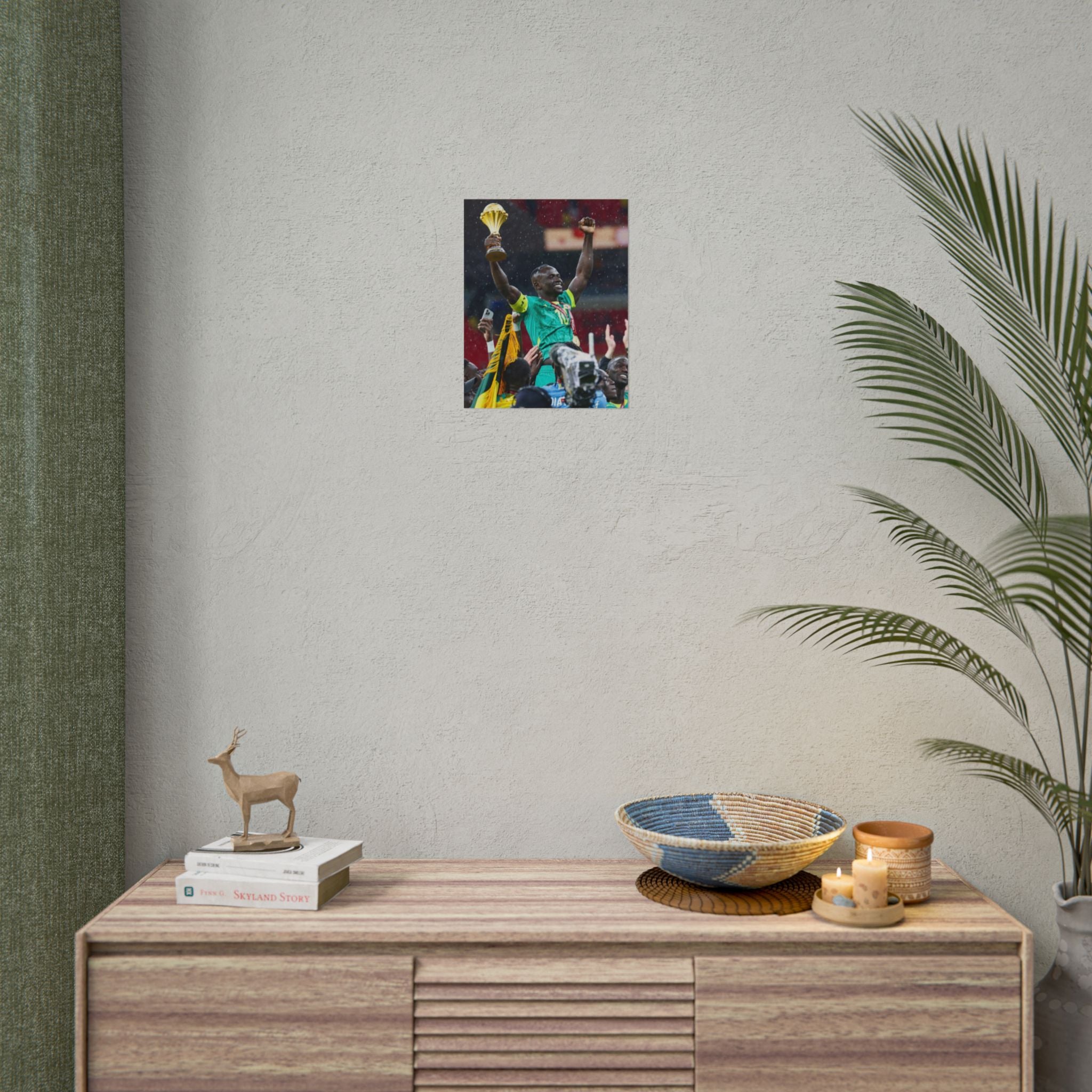 Sadio Mané Senegal AFCON winners Rolled Poster — Soccer Champion Lifting Trophy Celebration Print