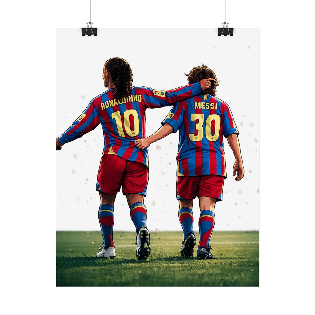 Rolled Poster — Young Ronaldinho & Messi FC Barcelona Players Soccer Print