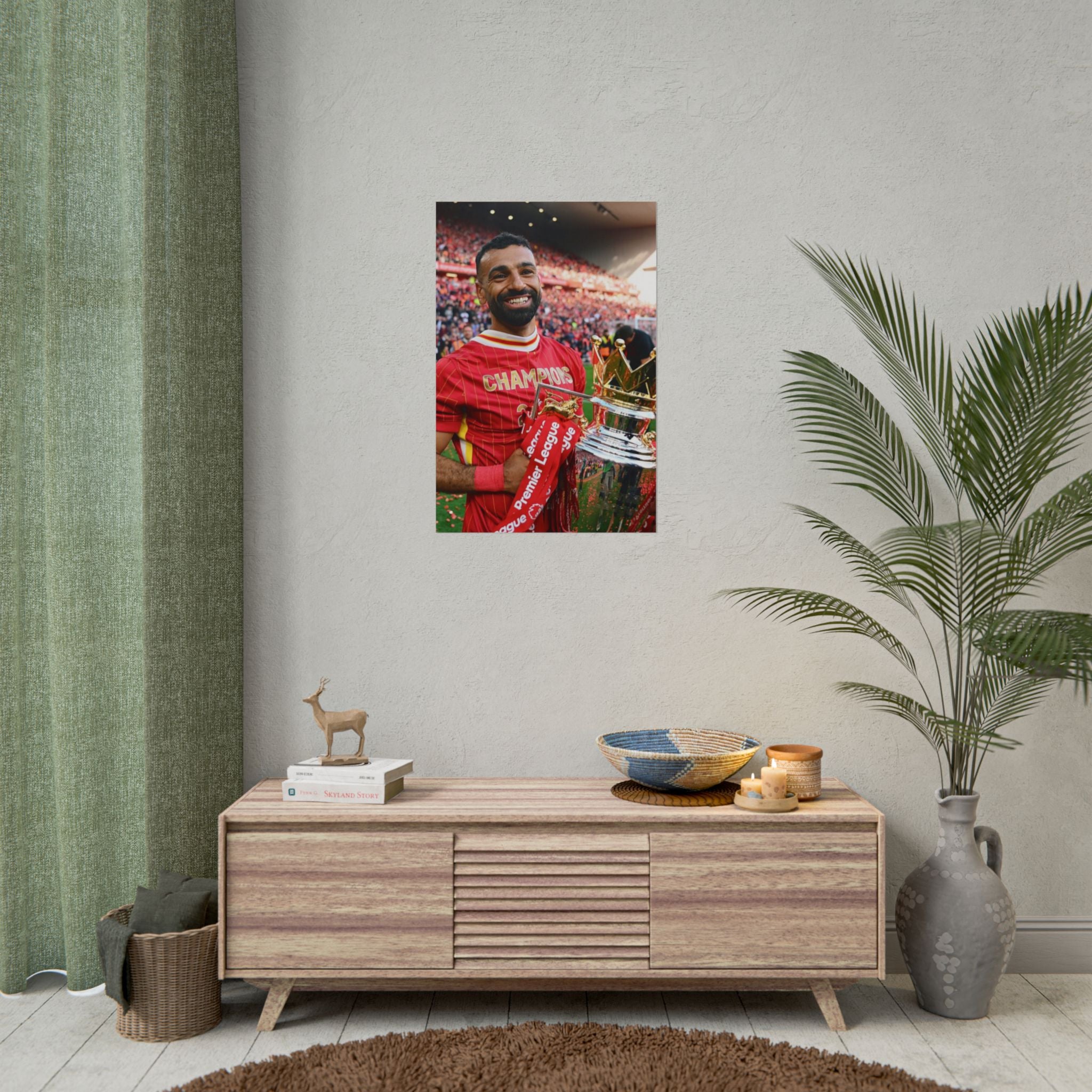 Mo Salah Premier League Soccer Champion Rolled Poster — Trophy Celebration Stadium Print