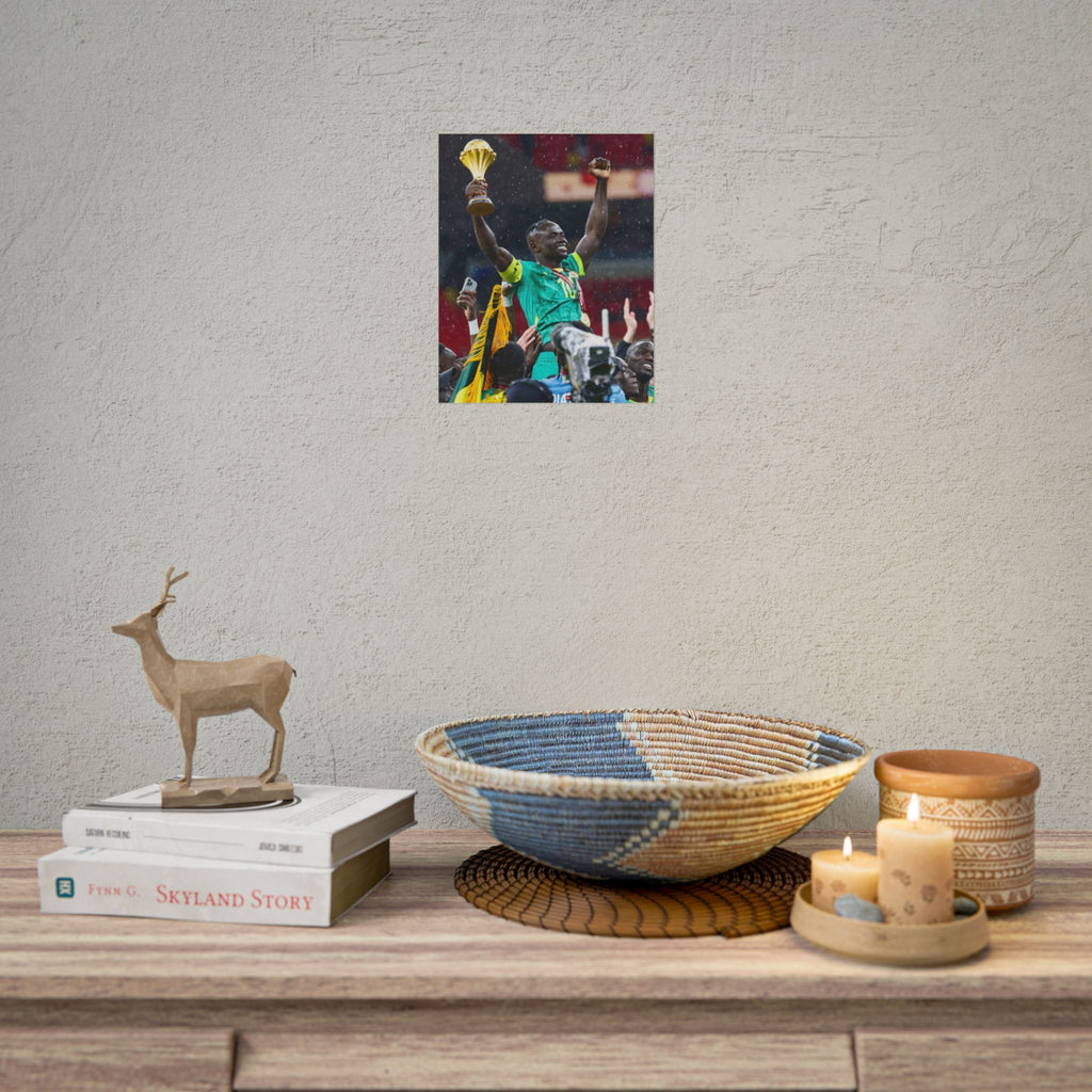 Sadio Mané Senegal AFCON winners Rolled Poster — Soccer Champion Lifting Trophy Celebration Print