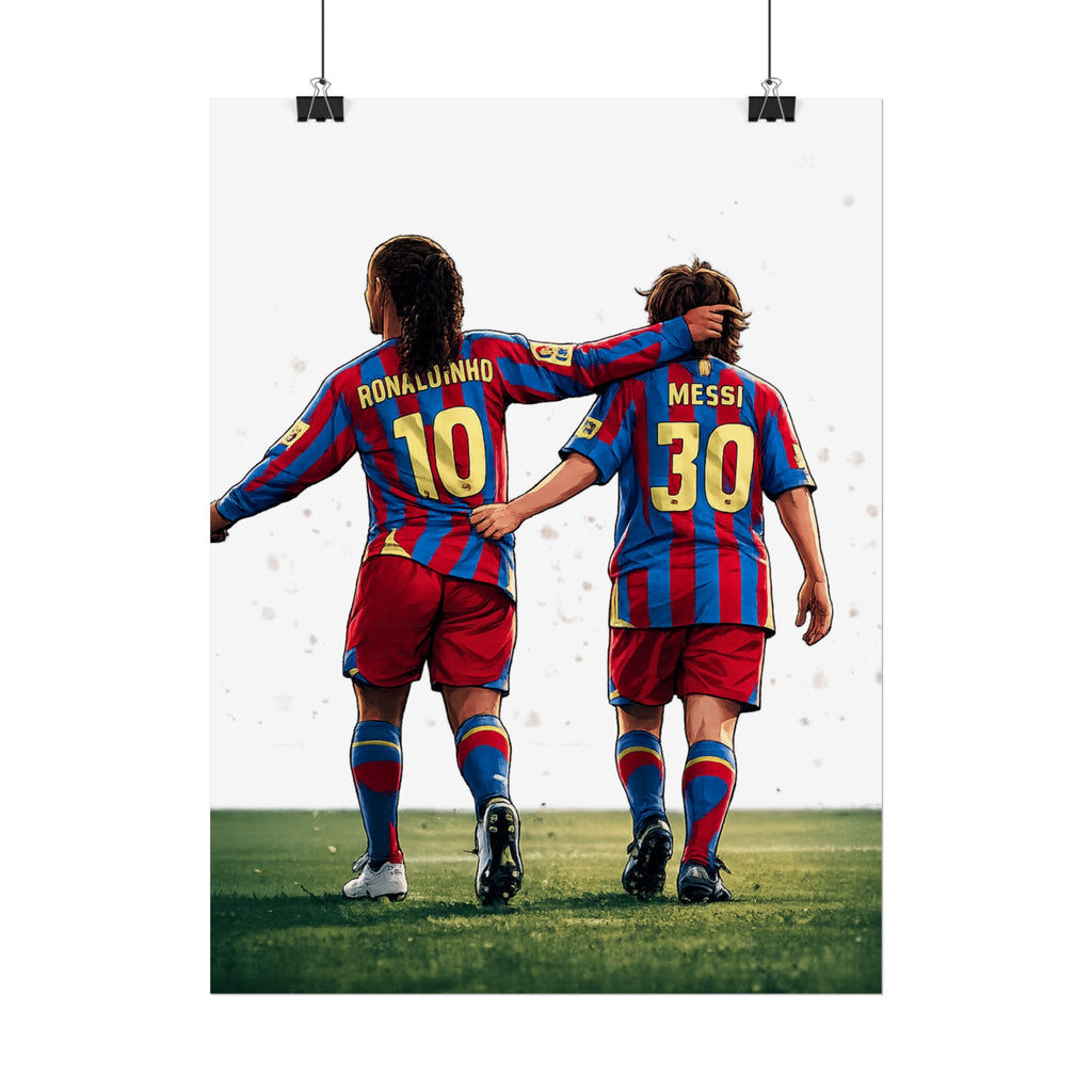 Rolled Poster — Young Ronaldinho & Messi FC Barcelona Players Soccer Print
