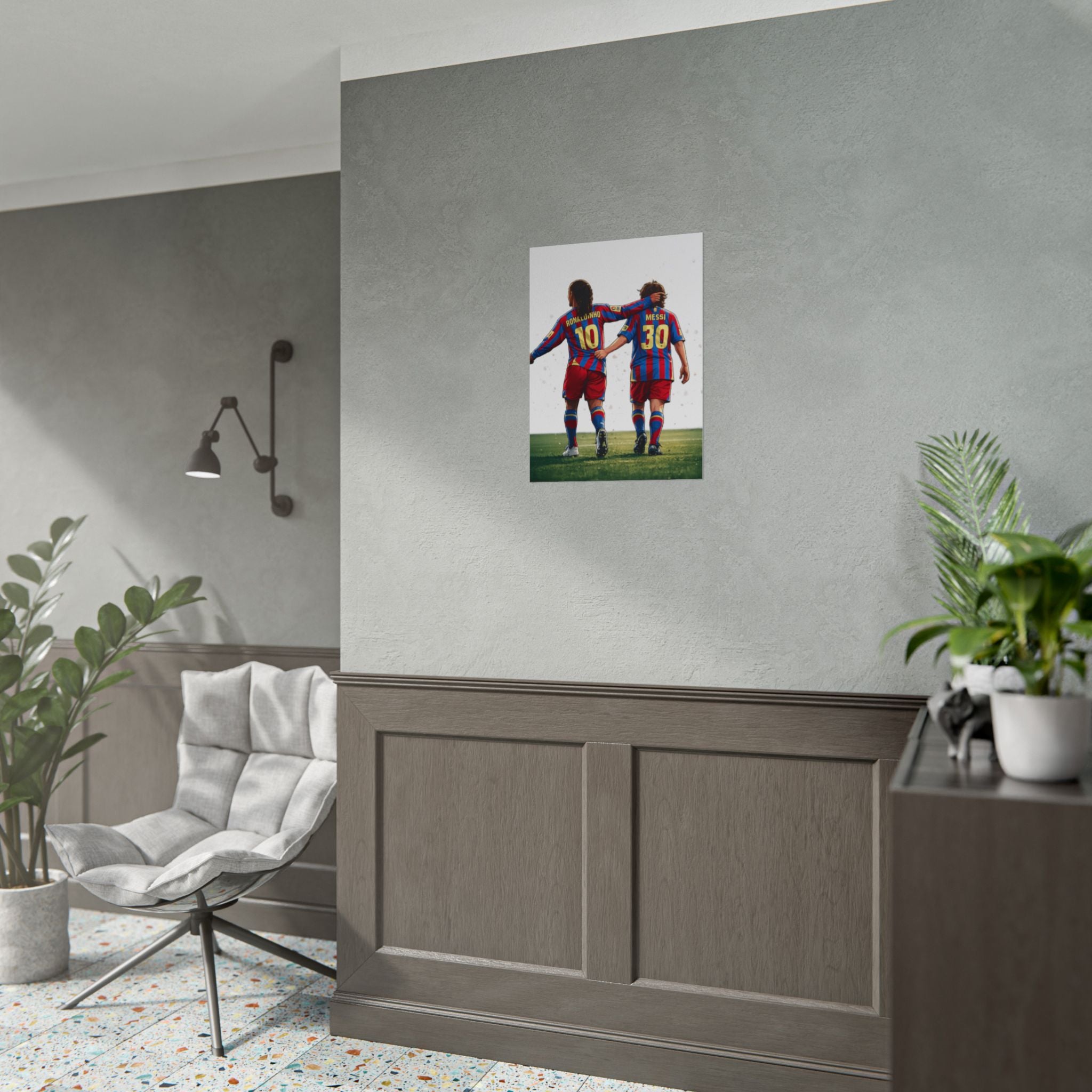 Rolled Poster — Young Ronaldinho & Messi FC Barcelona Players Soccer Print