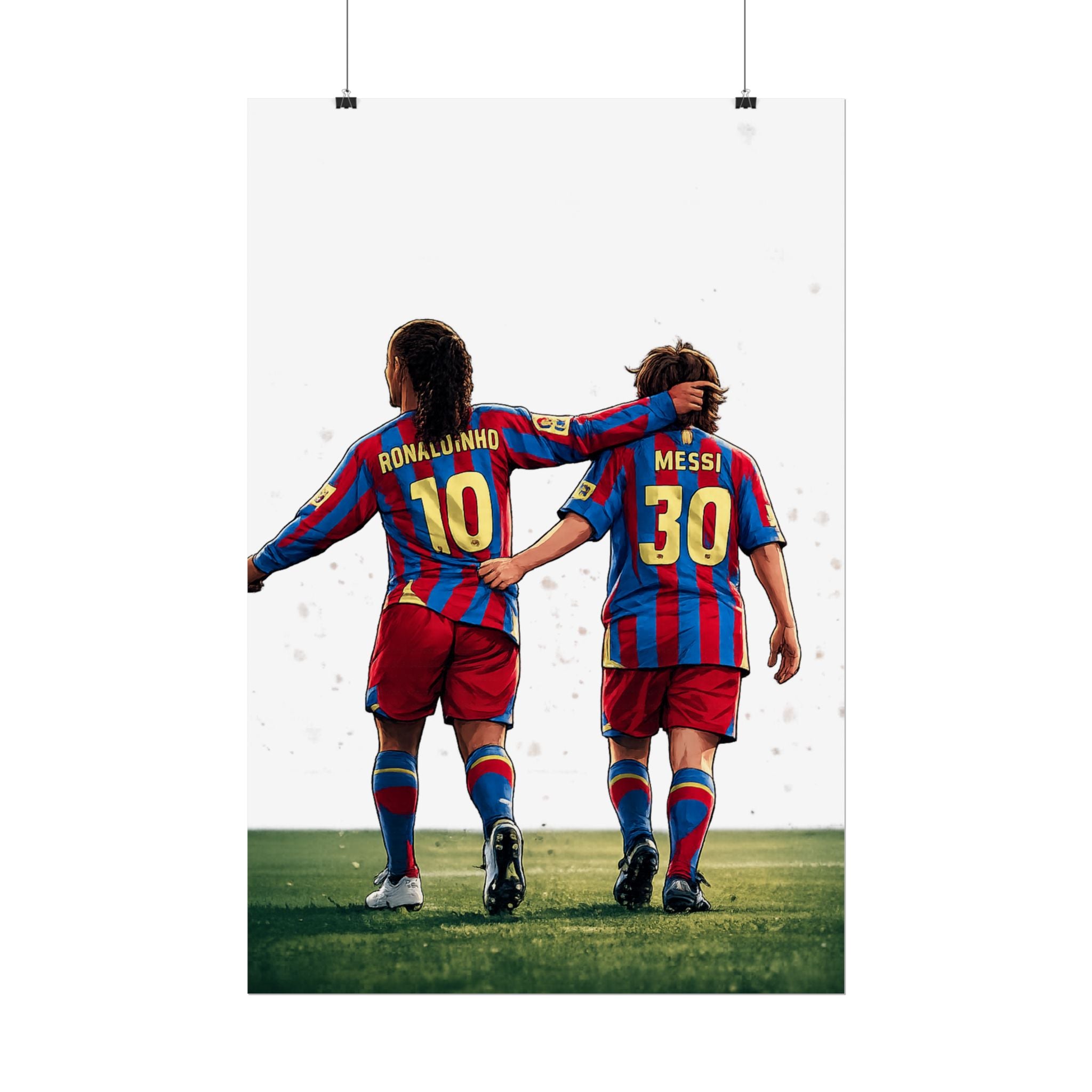 Rolled Poster — Young Ronaldinho & Messi FC Barcelona Players Soccer Print