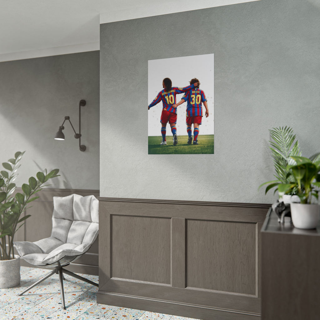Rolled Poster — Young Ronaldinho & Messi FC Barcelona Players Soccer Print
