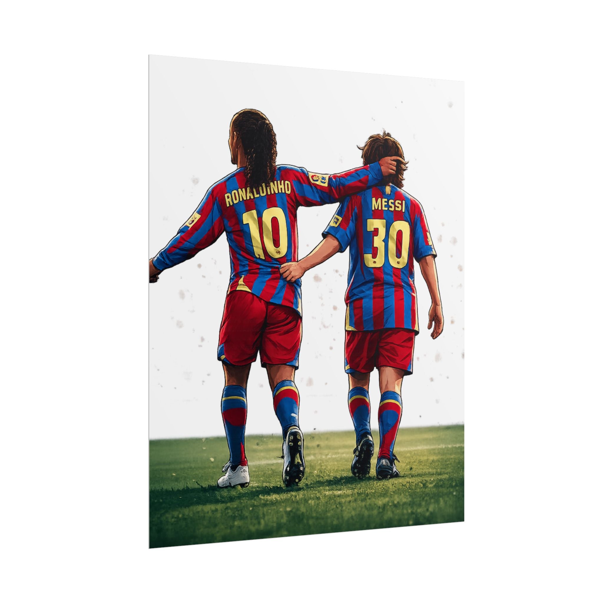 Rolled Poster — Young Ronaldinho & Messi FC Barcelona Players Soccer Print