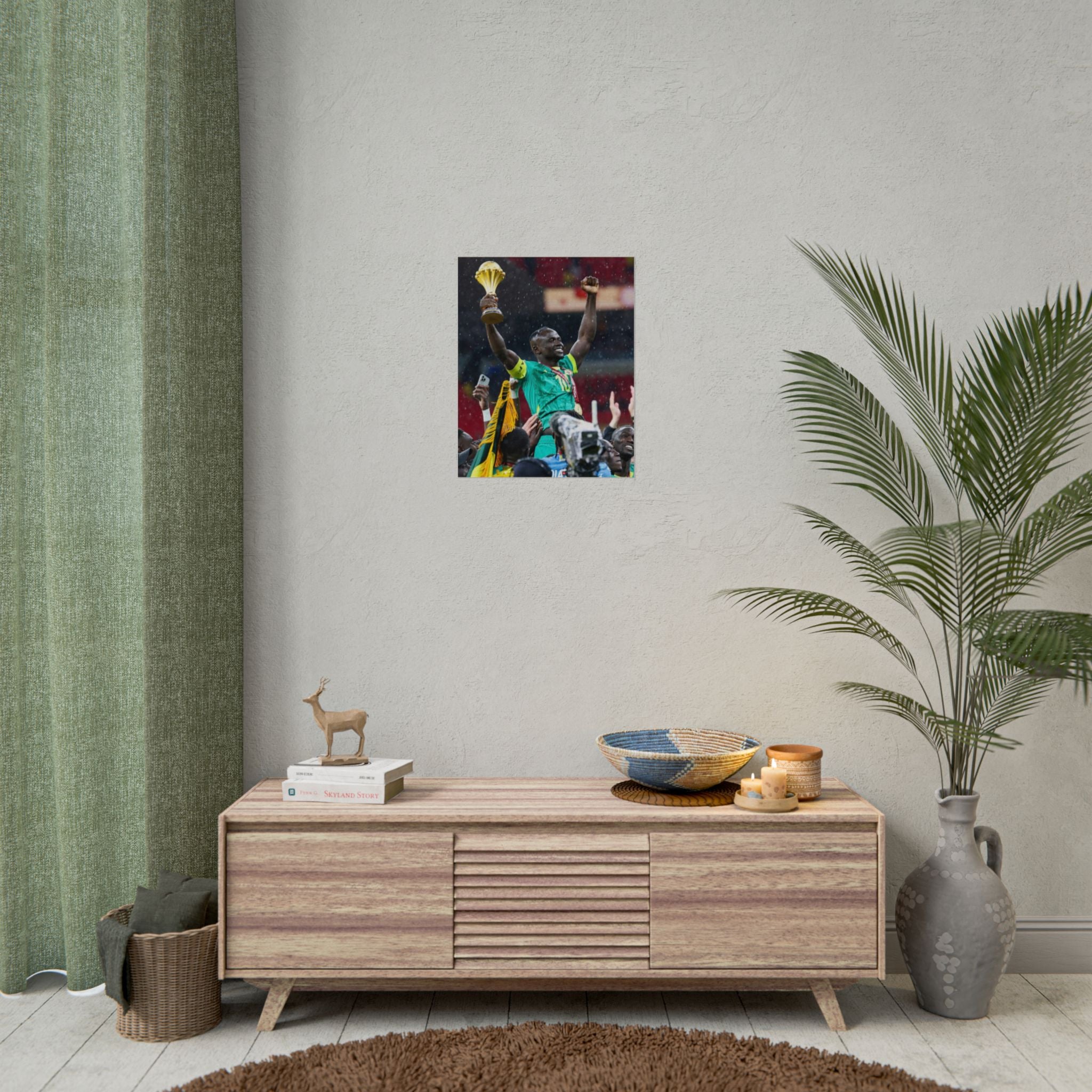 Sadio Mané Senegal AFCON winners Rolled Poster — Soccer Champion Lifting Trophy Celebration Print