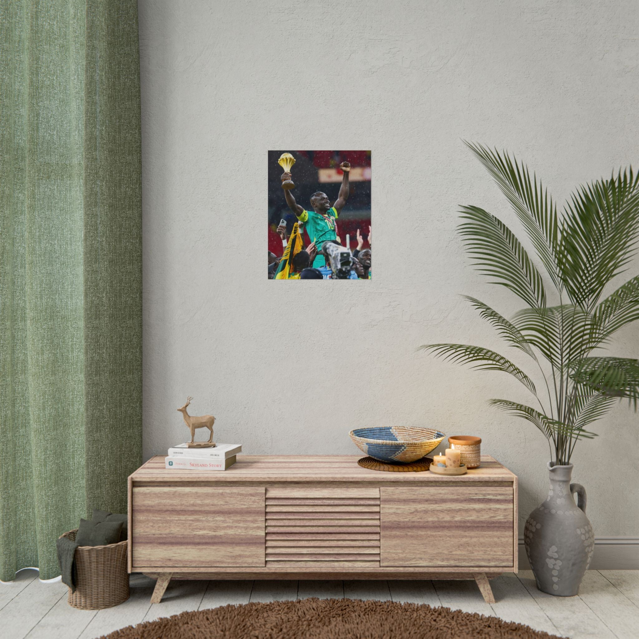 Sadio Mané Senegal AFCON winners Rolled Poster — Soccer Champion Lifting Trophy Celebration Print