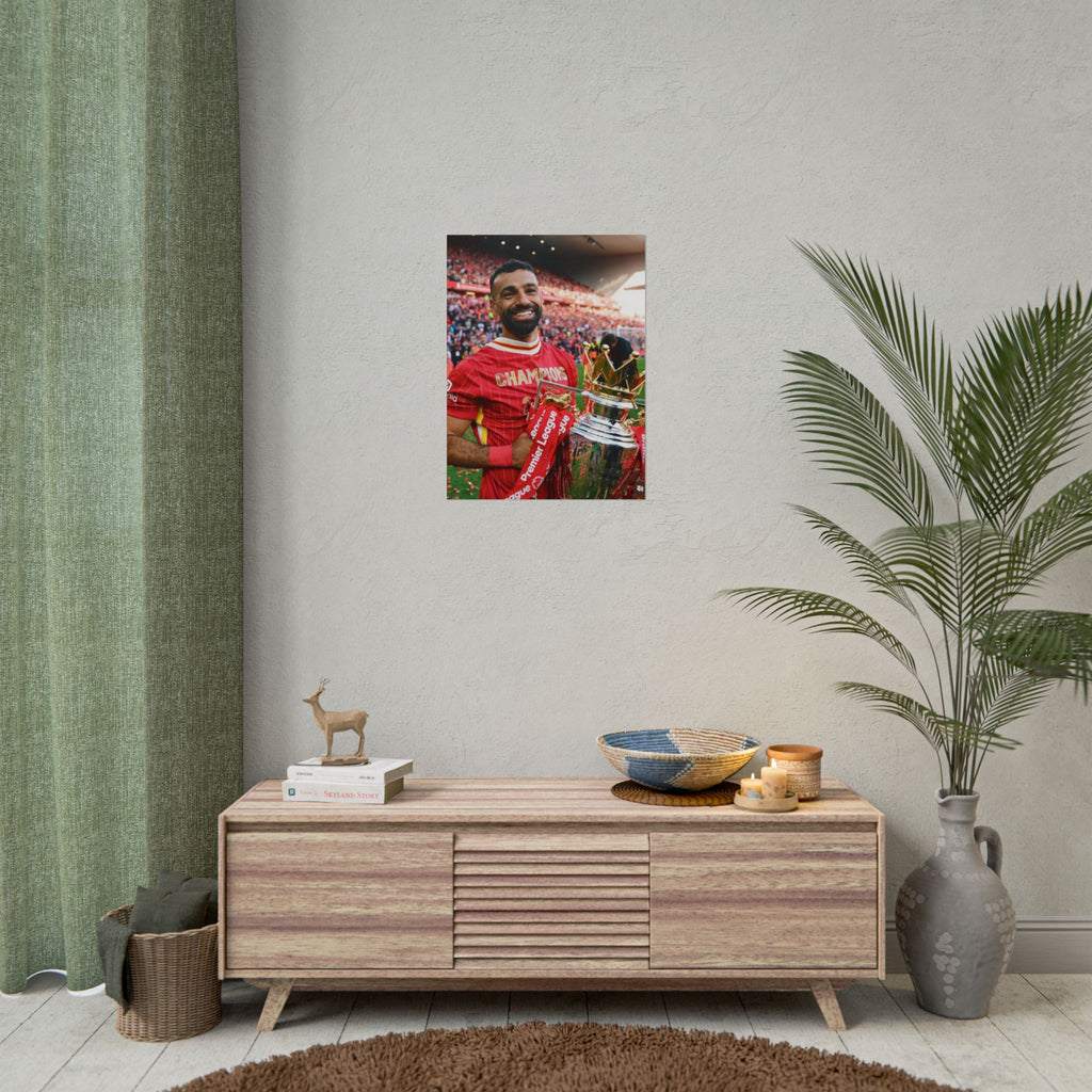 Mo Salah Premier League Soccer Champion Rolled Poster — Trophy Celebration Stadium Print