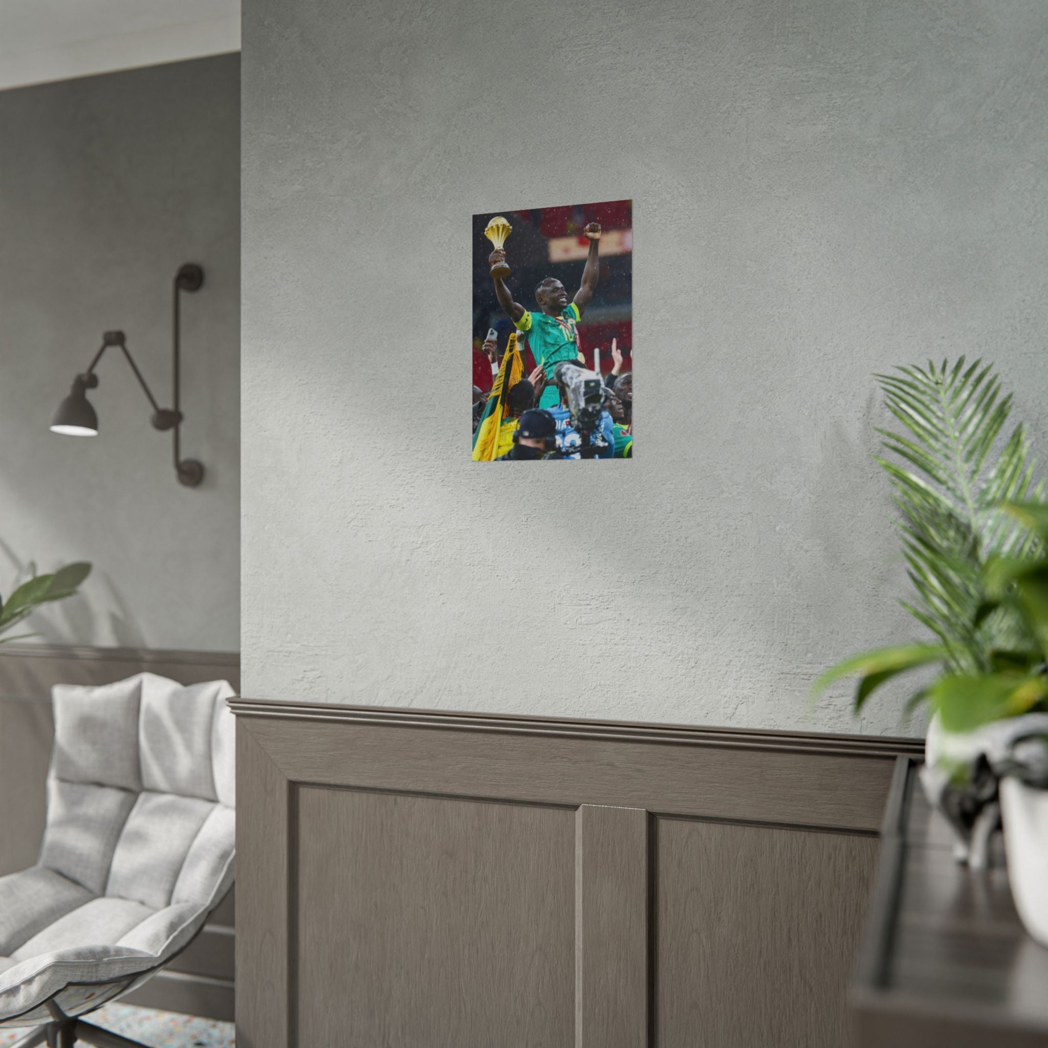 Sadio Mané Senegal AFCON winners Rolled Poster — Soccer Champion Lifting Trophy Celebration Print