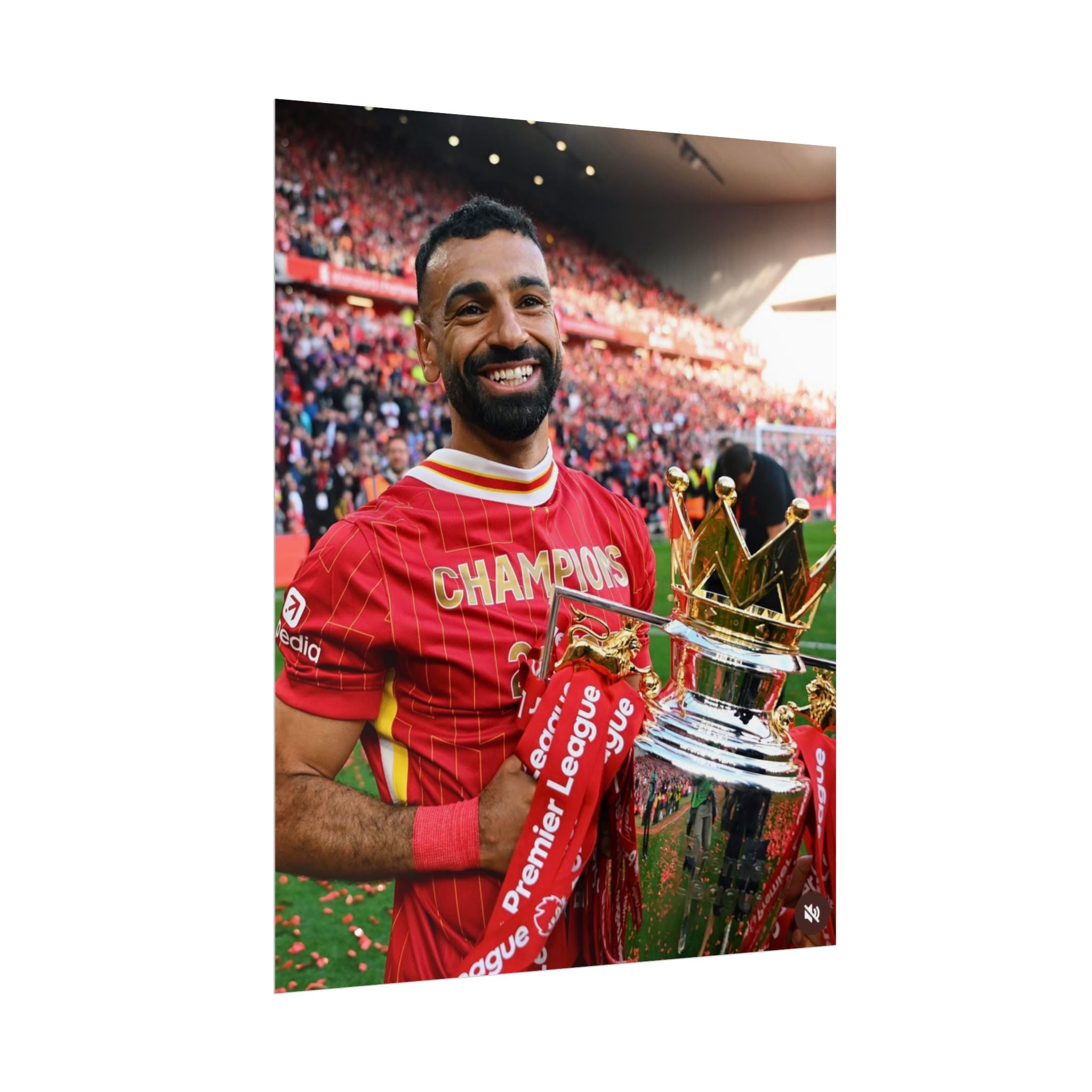 Mo Salah Premier League Soccer Champion Rolled Poster — Trophy Celebration Stadium Print