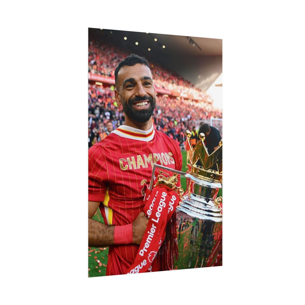 Mo Salah Premier League Soccer Champion Rolled Poster — Trophy Celebration Stadium Print