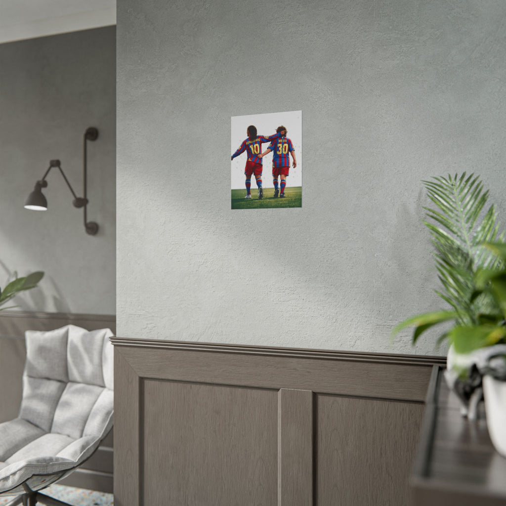 Rolled Poster — Young Ronaldinho & Messi FC Barcelona Players Soccer Print