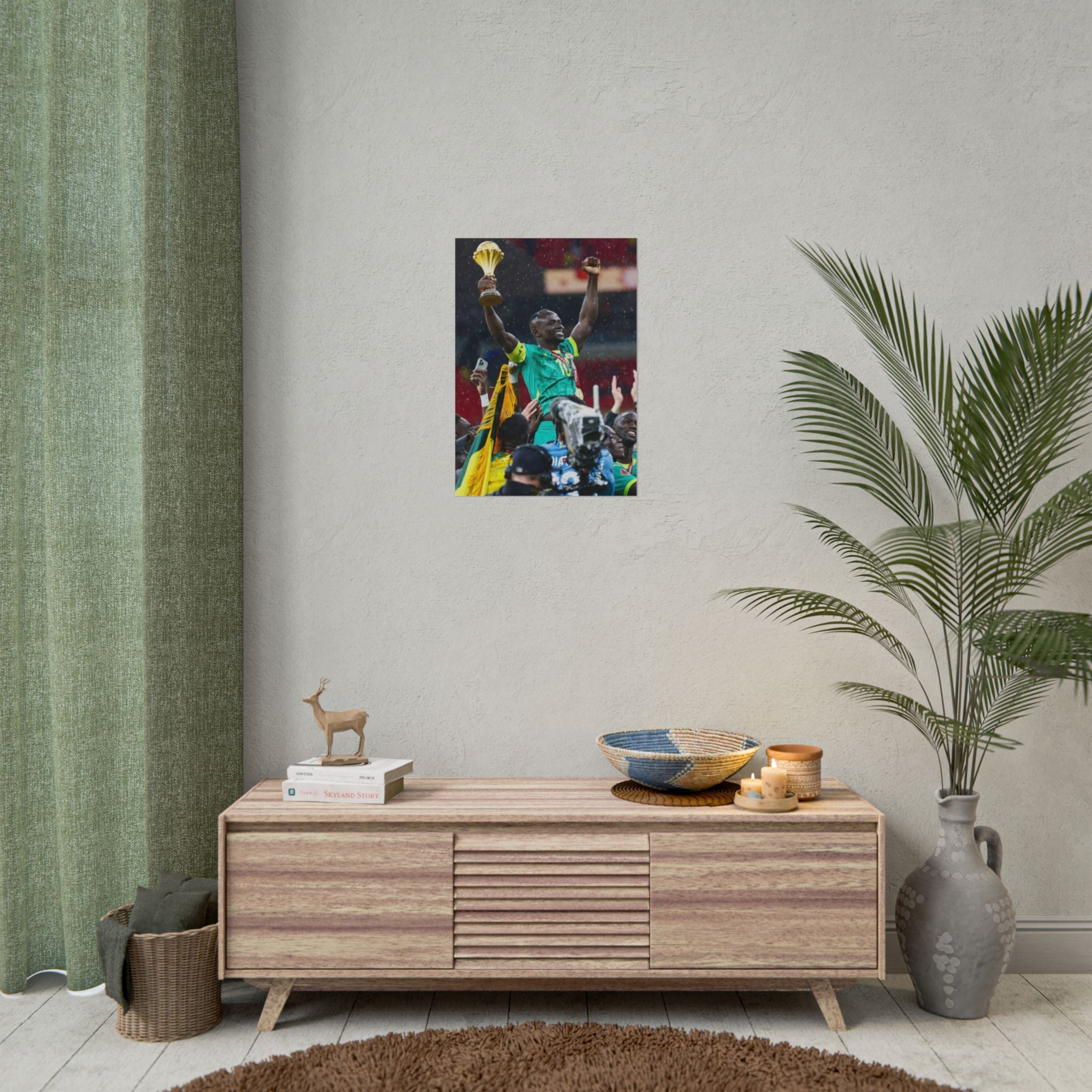 Sadio Mané Senegal AFCON winners Rolled Poster — Soccer Champion Lifting Trophy Celebration Print