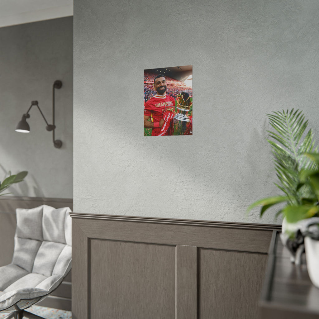 Mo Salah Premier League Soccer Champion Rolled Poster — Trophy Celebration Stadium Print