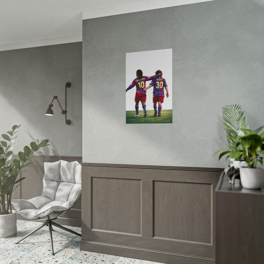 Rolled Poster — Young Ronaldinho & Messi FC Barcelona Players Soccer Print