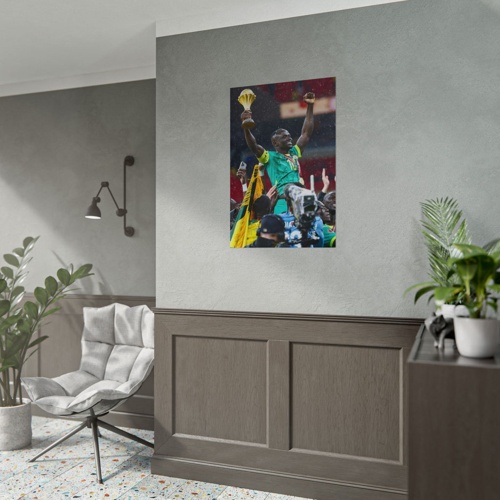 Sadio Mané Senegal AFCON winners Rolled Poster — Soccer Champion Lifting Trophy Celebration Print