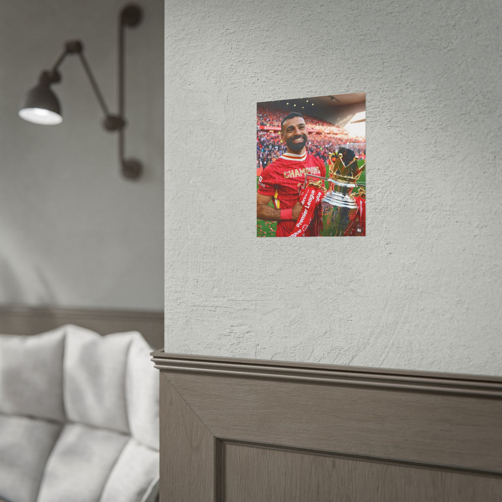 Mo Salah Premier League Soccer Champion Rolled Poster — Trophy Celebration Stadium Print
