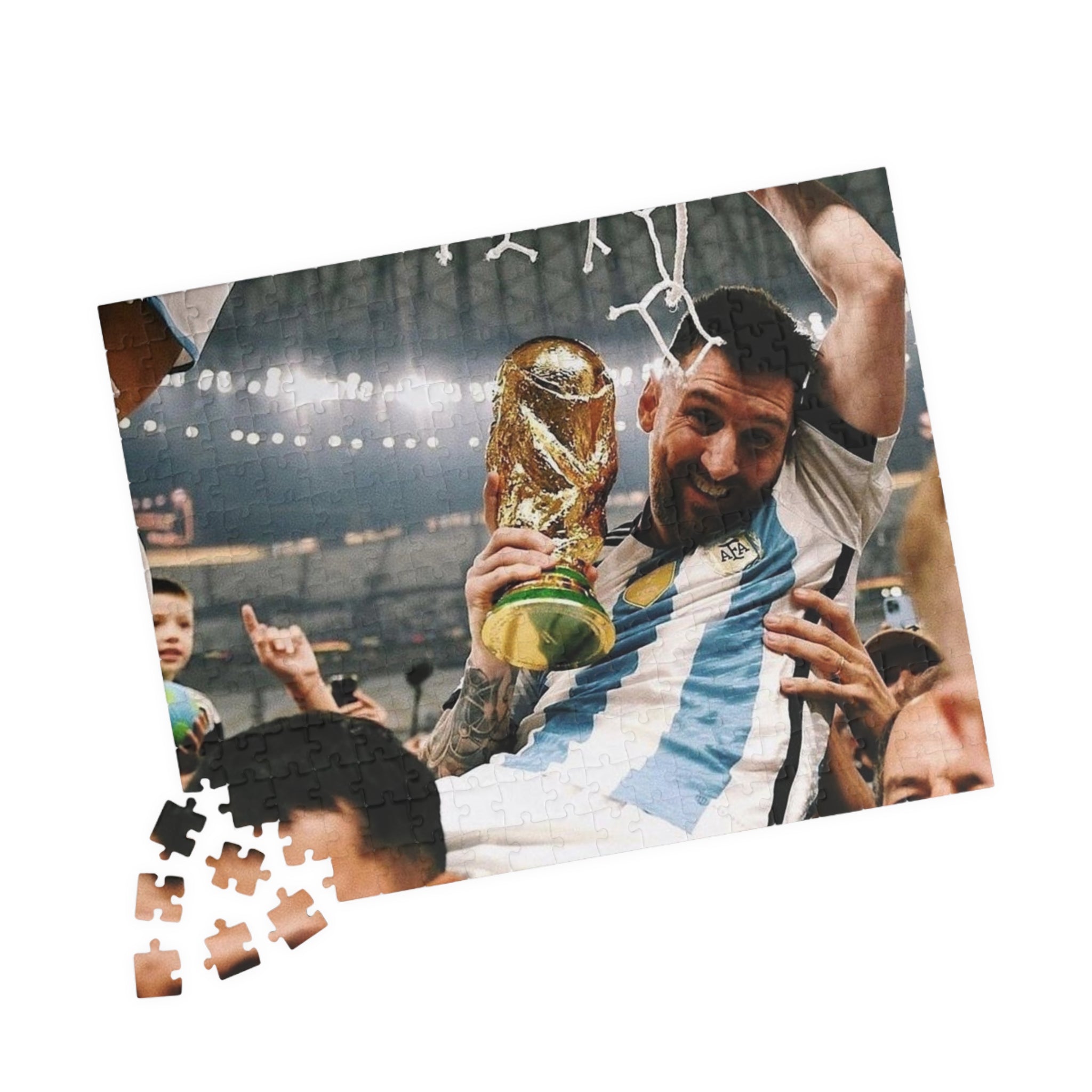 Lionel Messi - Soccer Victory Photo Puzzle — World Cup Trophy Celebration Jigsaw