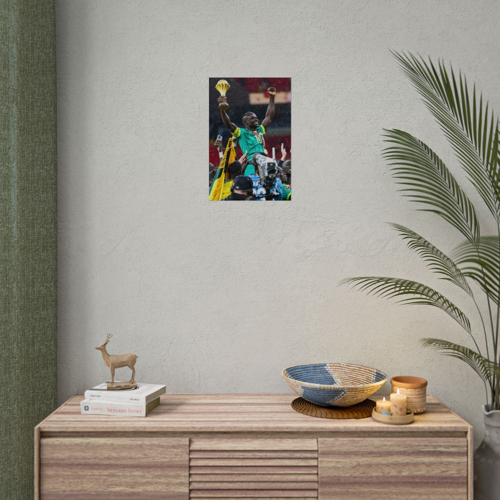 Sadio Mané Senegal AFCON winners Rolled Poster — Soccer Champion Lifting Trophy Celebration Print