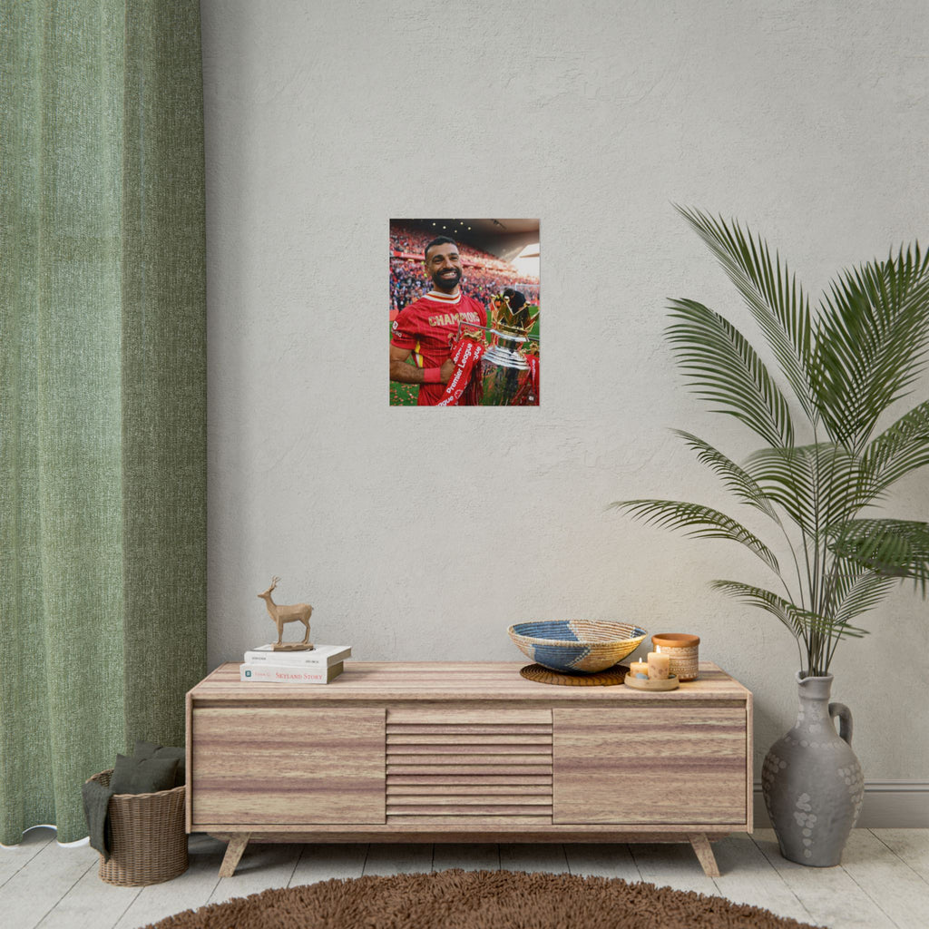 Mo Salah Premier League Soccer Champion Rolled Poster — Trophy Celebration Stadium Print