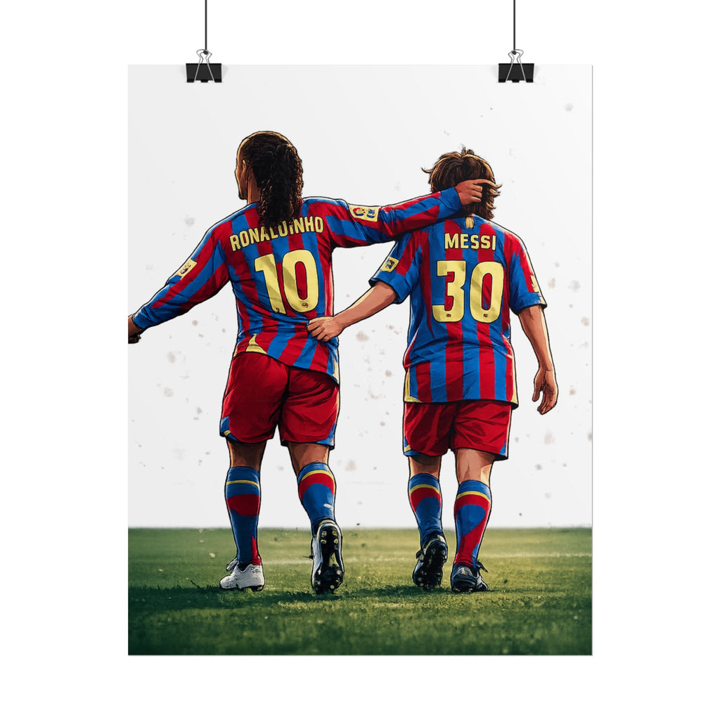 Rolled Poster — Young Ronaldinho & Messi FC Barcelona Players Soccer Print