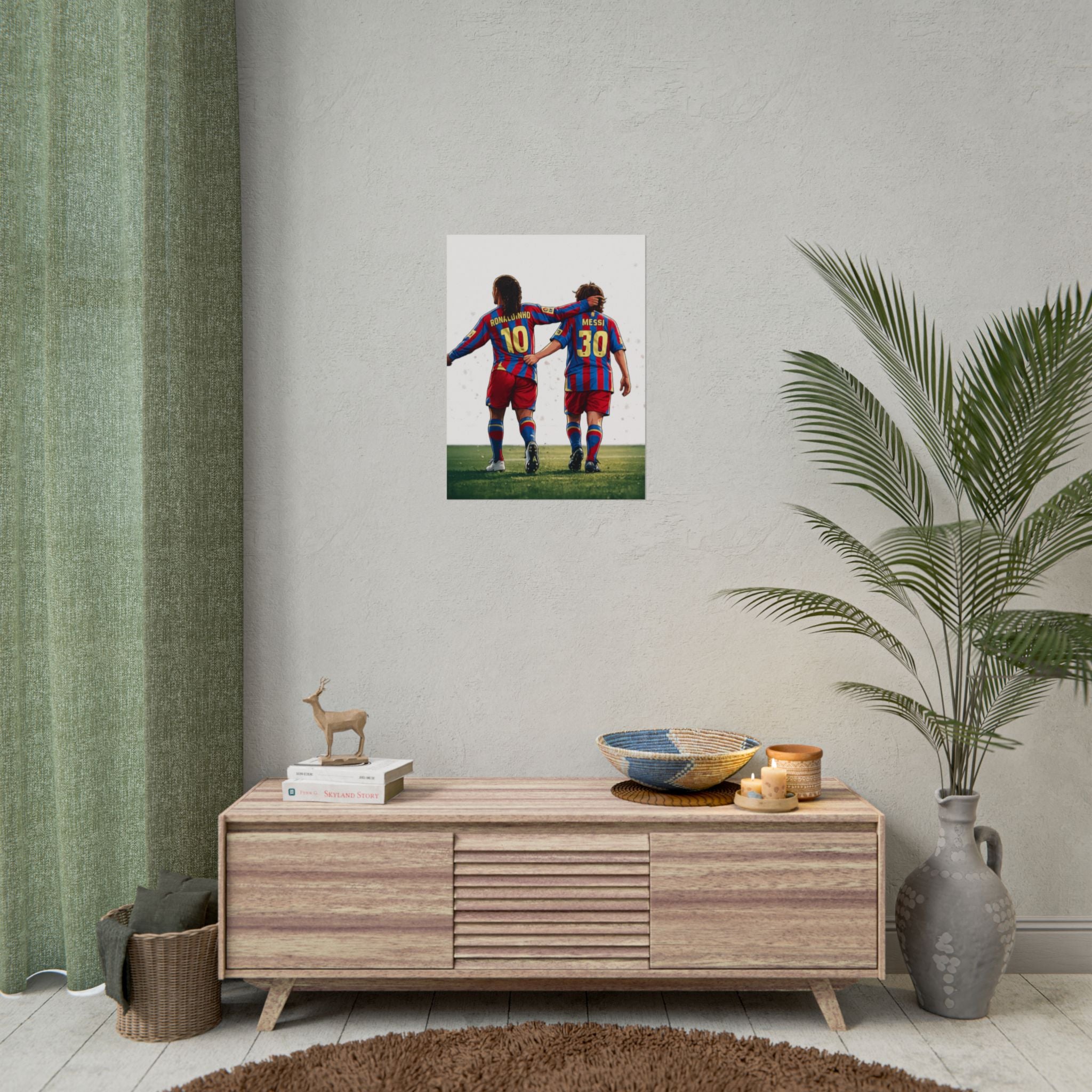 Rolled Poster — Young Ronaldinho & Messi FC Barcelona Players Soccer Print