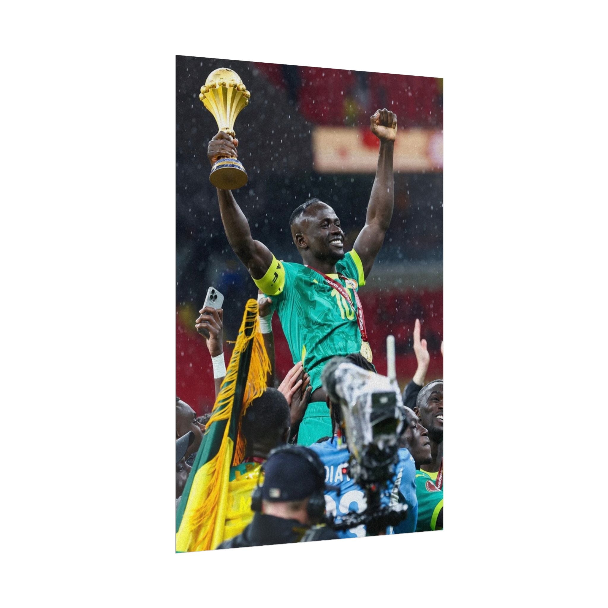 Sadio Mané Senegal AFCON winners Rolled Poster — Soccer Champion Lifting Trophy Celebration Print