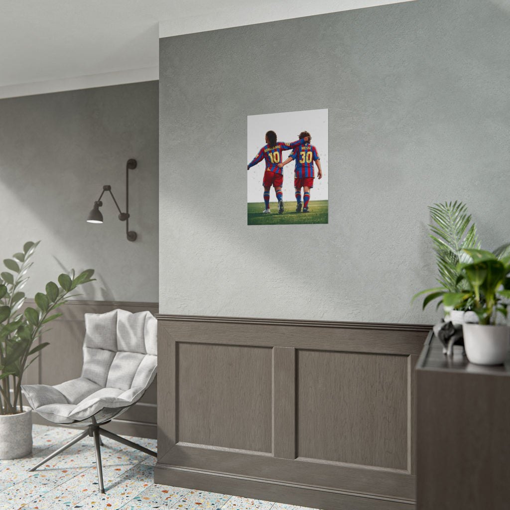 Rolled Poster — Young Ronaldinho & Messi FC Barcelona Players Soccer Print