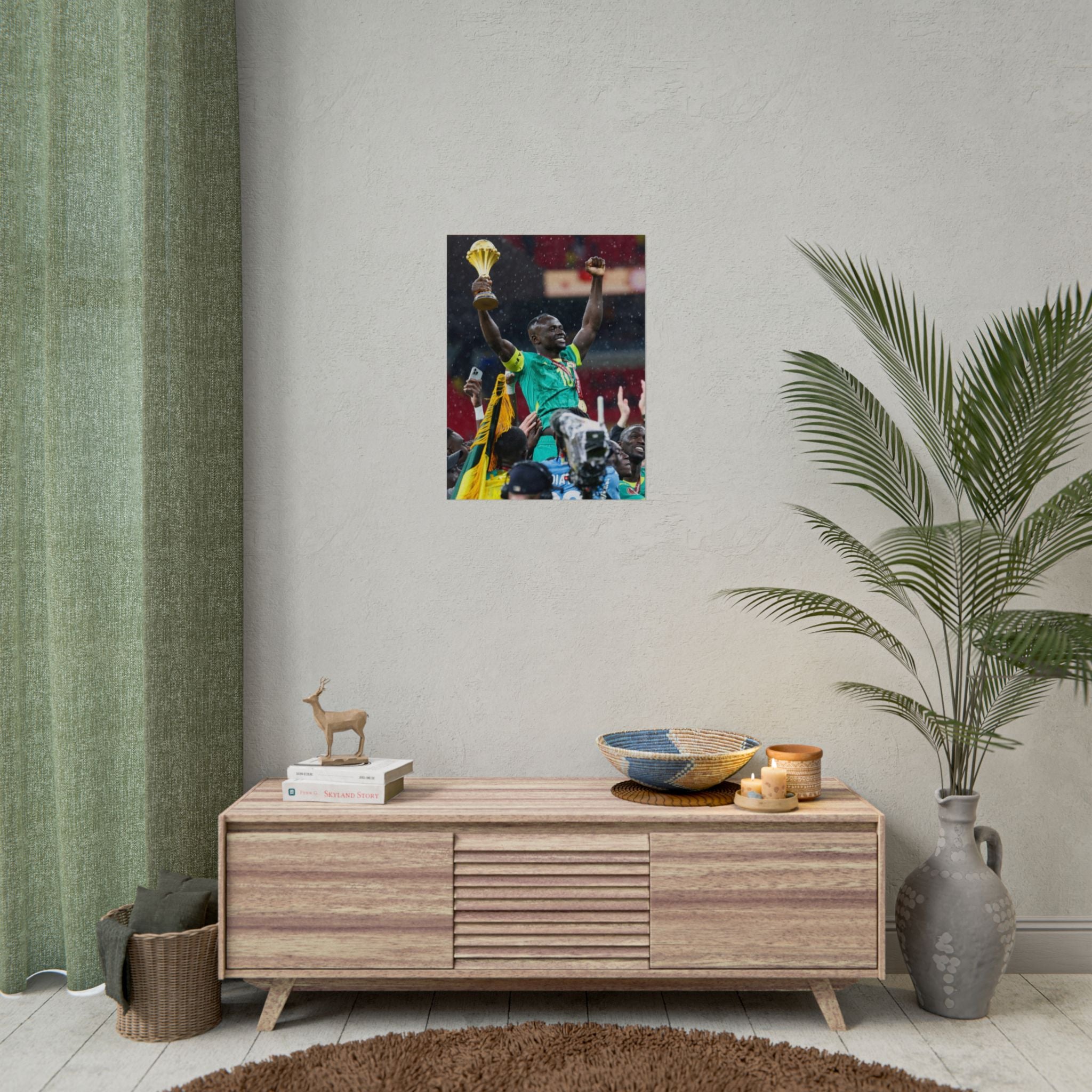 Sadio Mané Senegal AFCON winners Rolled Poster — Soccer Champion Lifting Trophy Celebration Print